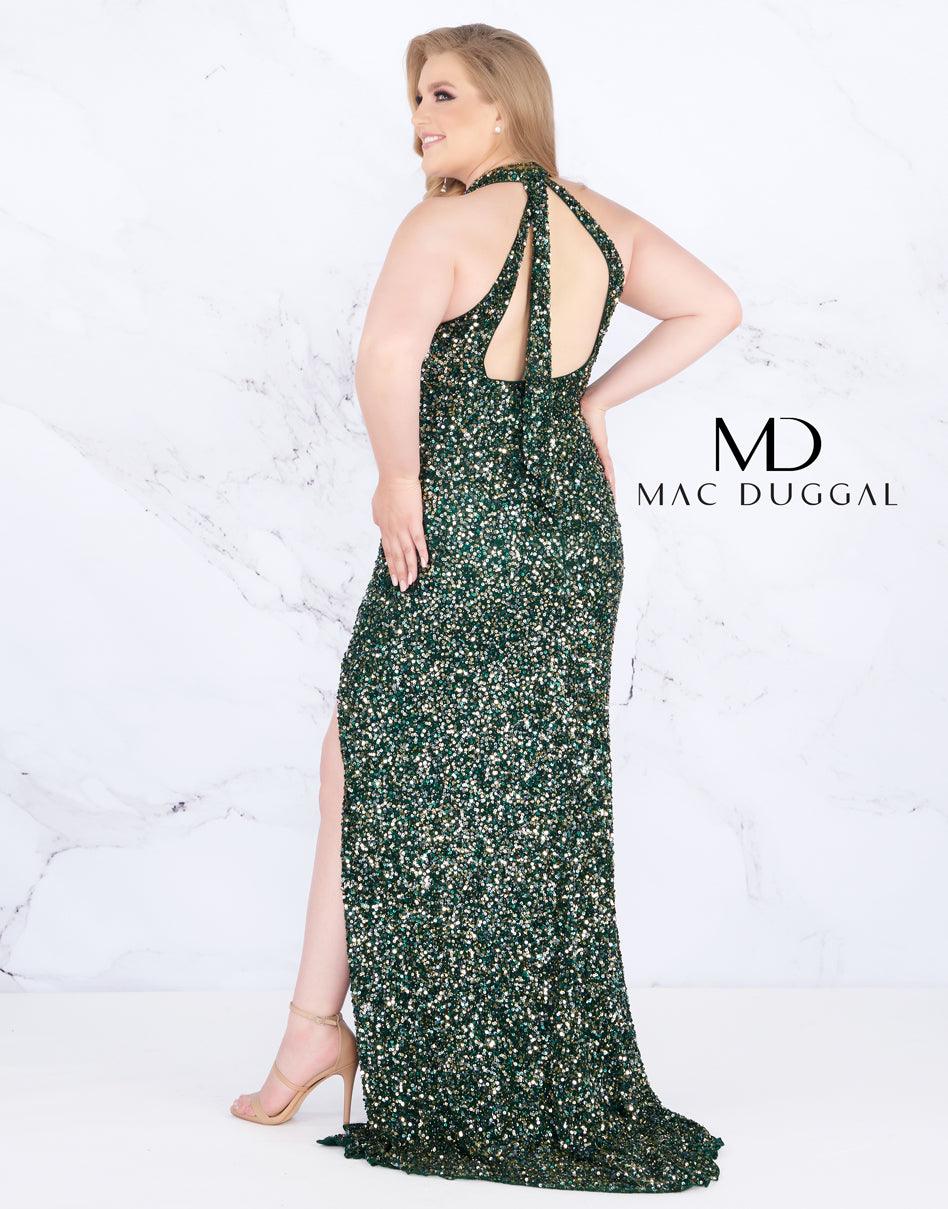 Mac Duggal Long Halter Neck Keyhole Plus Size Prom Dress - The Dress Outlet Mac Duggal
