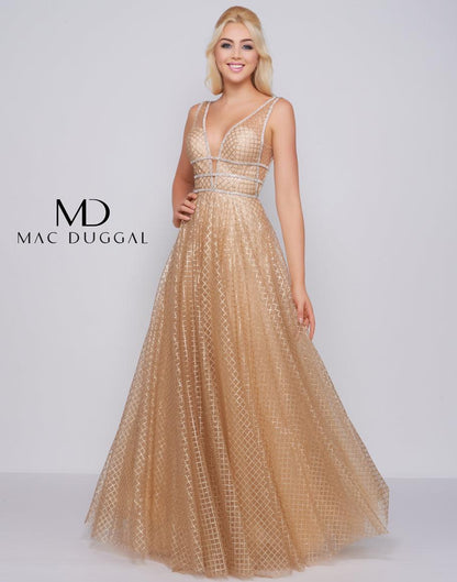 Mac Duggal Long Plunging V-Neckline Prom Dress Evening Gown - The Dress Outlet Mac Duggal
