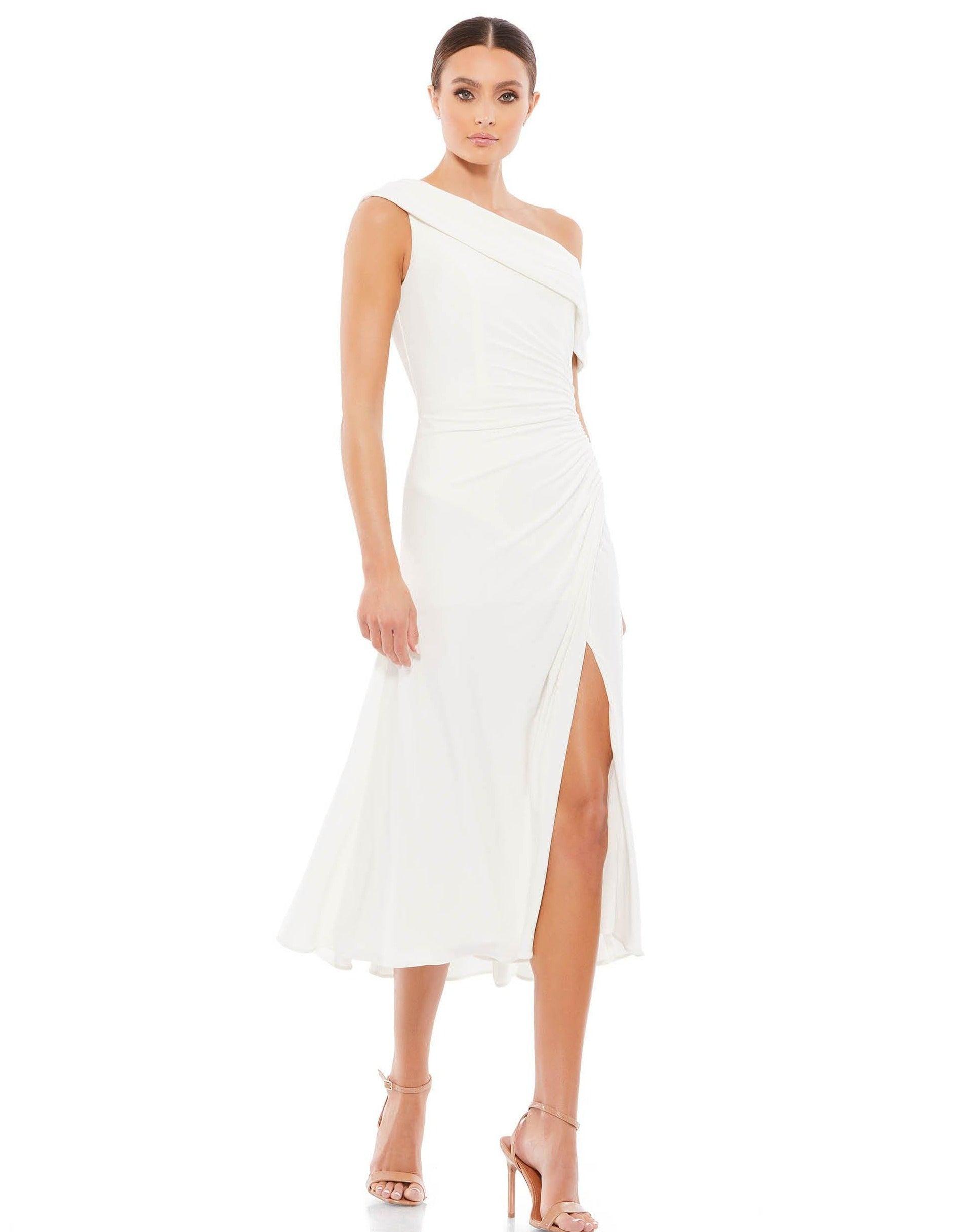 Mac Duggal Off Shoulder Tea Length Dress 26484 - The Dress Outlet