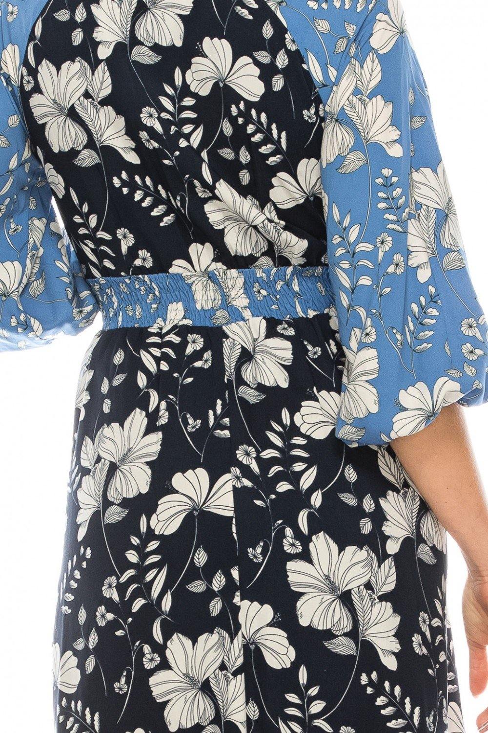 Maison Tara Dual Floral Printed A-Line Midi Dress - The Dress Outlet
