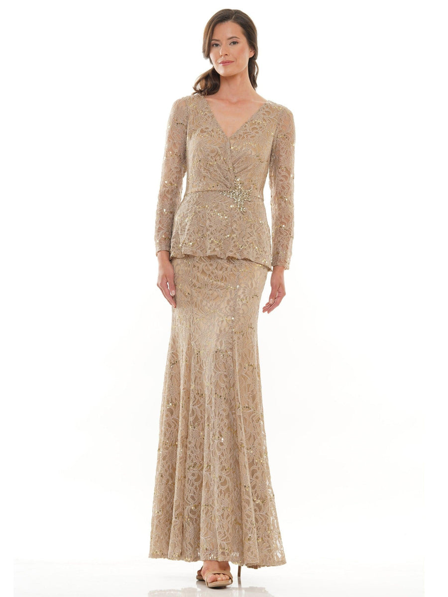 Marsoni by Colors V Neck Peplum Dress with Long Sleeves M306 BERMUDA SAND / 6 Marsoni by Colors V Neck Peplum Dress with Long Sleeves M306 BERMUDA SAND / 6