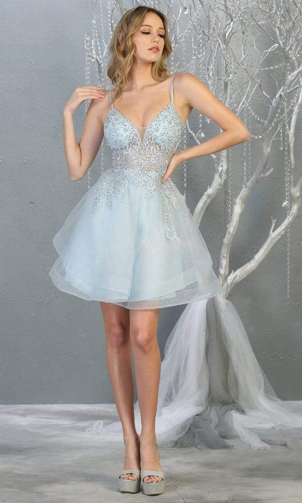 V-Neck Mini/Short Tulle Occasion A-Line May Queen 1816