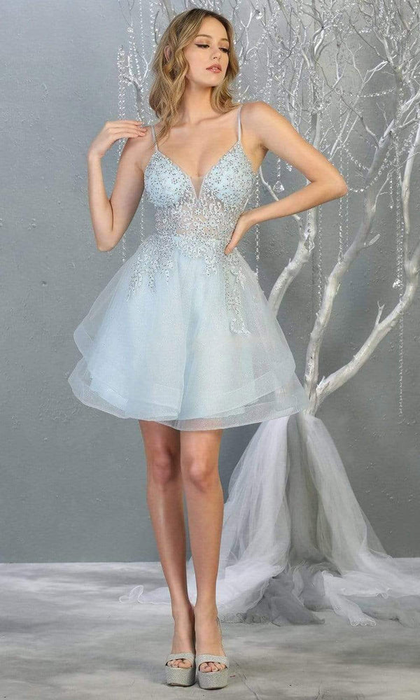 V-Neck Mini Short Tulle Cocktail A-Line May Queen 1816