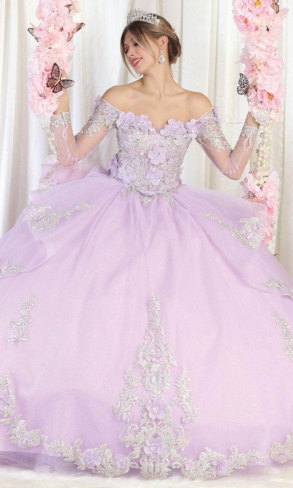 Off-the-Shoulder Floor-Length Tulle Prom Ball Gown May Queen LK189