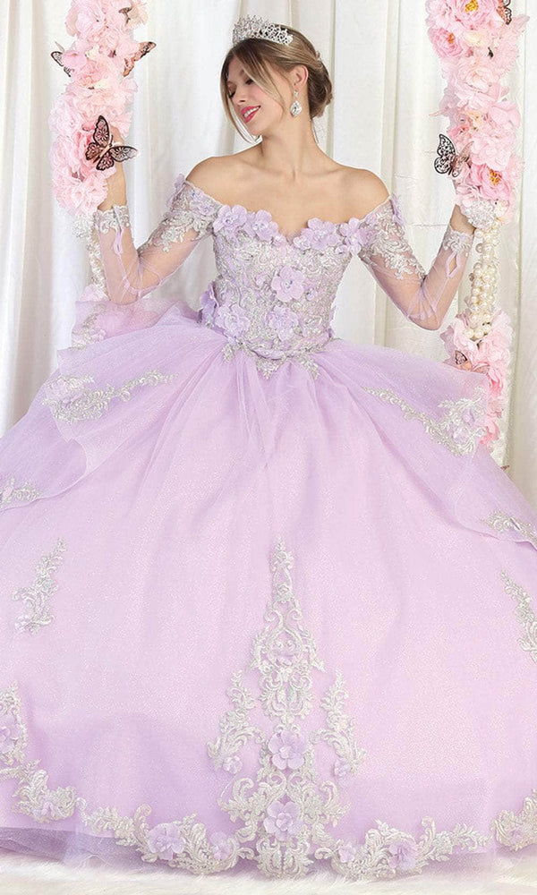 Off-the-Shoulder Floor-Length Tulle Prom Ball Gown May Queen LK189