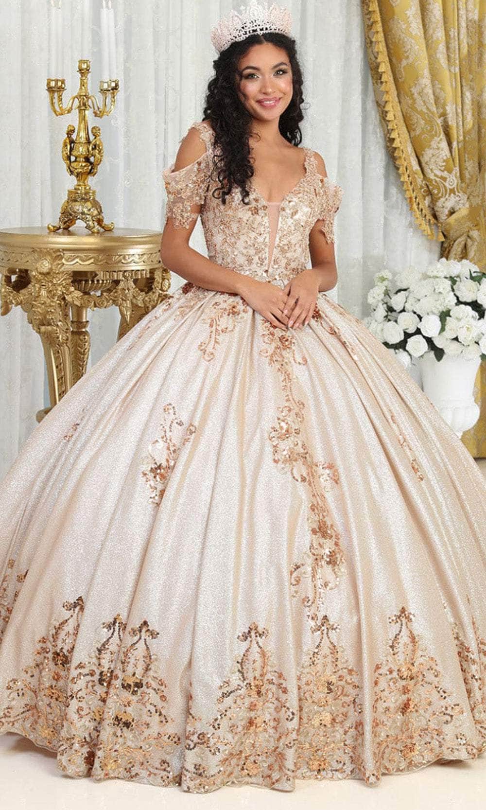 Cold-Shoulder Floor-Length Tulle Quinceañera Ball Gown May Queen LK213