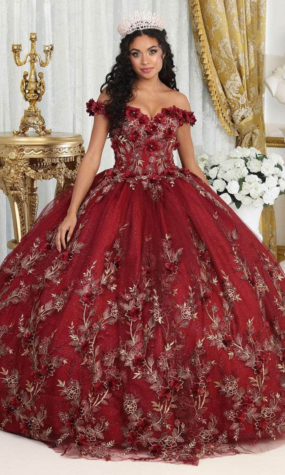 Off-the-Shoulder Floor-Length Tulle Quinceañera Ball Gown May Queen LK215