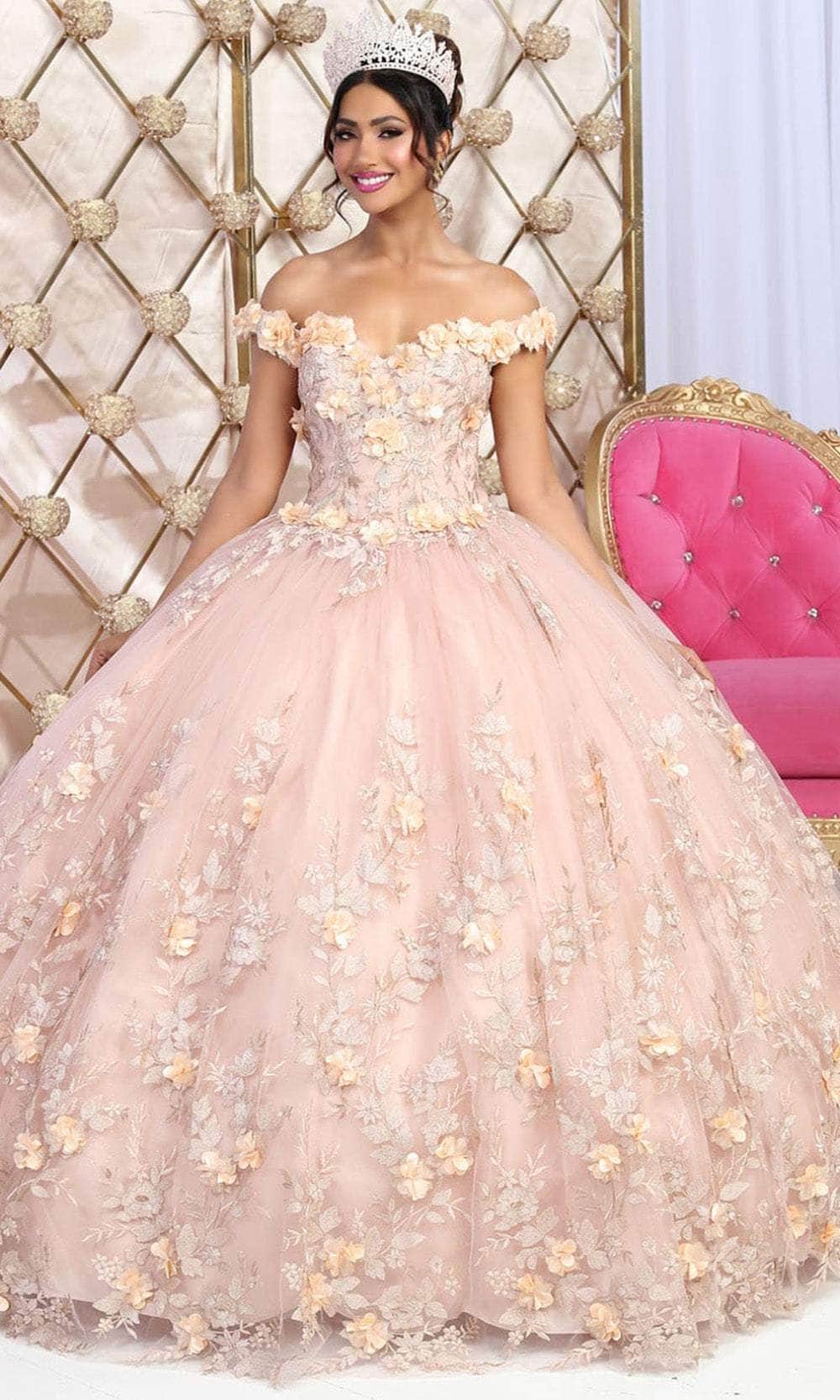 Off-the-Shoulder Floor-Length Tulle Quinceañera Ball Gown May Queen LK215