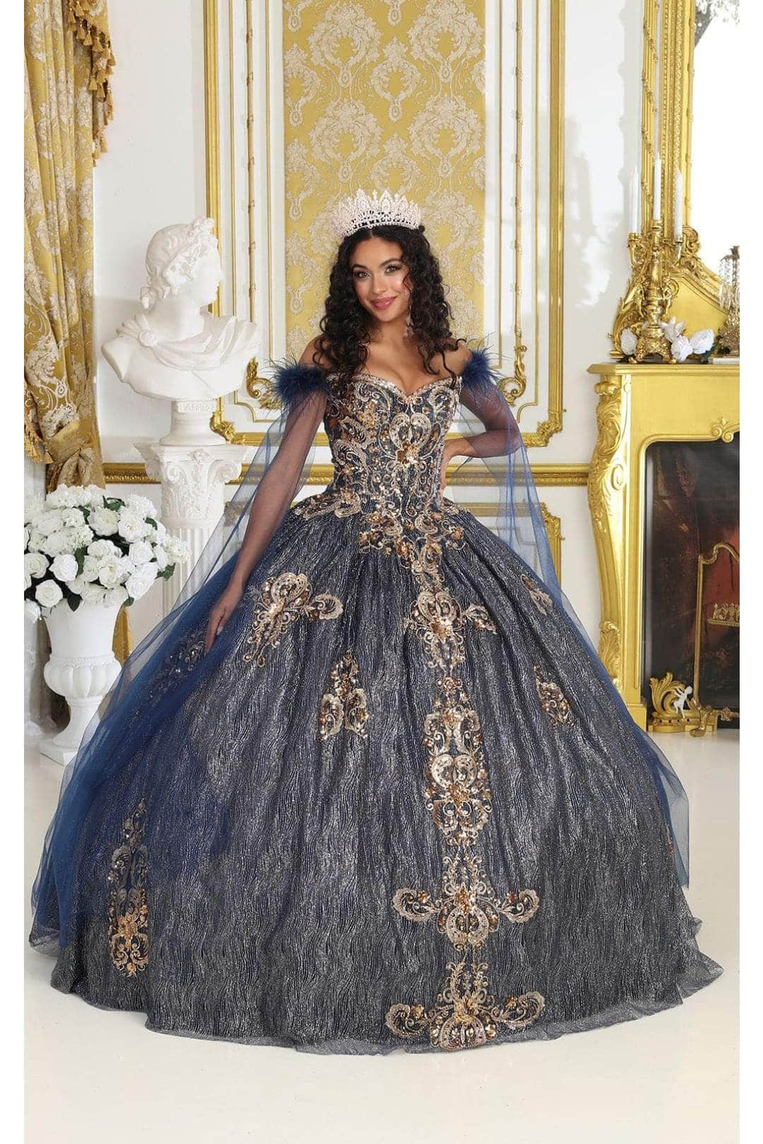 Off-the-Shoulder Floor-Length Tulle Quinceanera Ball Gown May Queen LK216