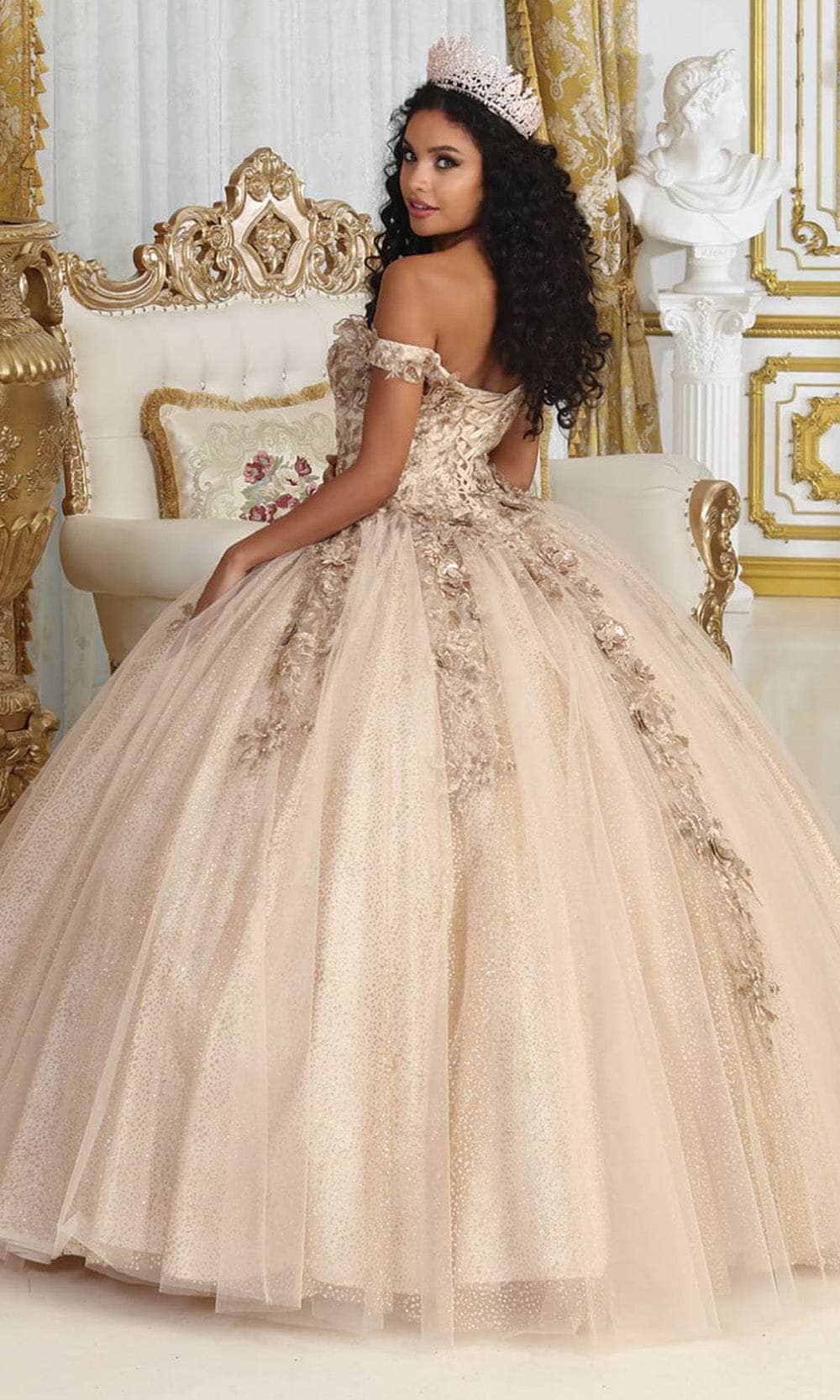 Off-the-Shoulder Floor-Length Tulle Quinceañera Ball Gown May Queen LK222