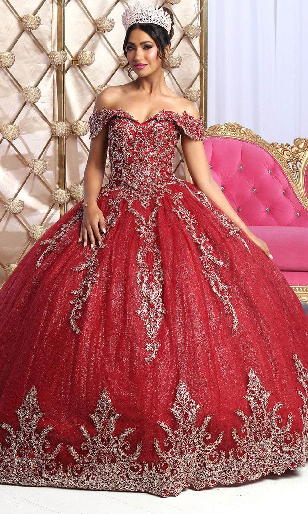 Off-the-Shoulder Floor-Length Tulle Quinceañera Ball Gown May Queen LK227