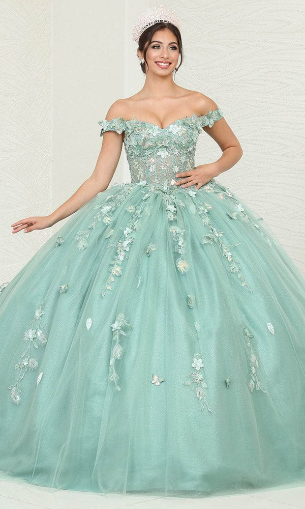 Off-the-Shoulder Floor-Length with Train Tulle Quinceañera Ball Gown May Queen LK240