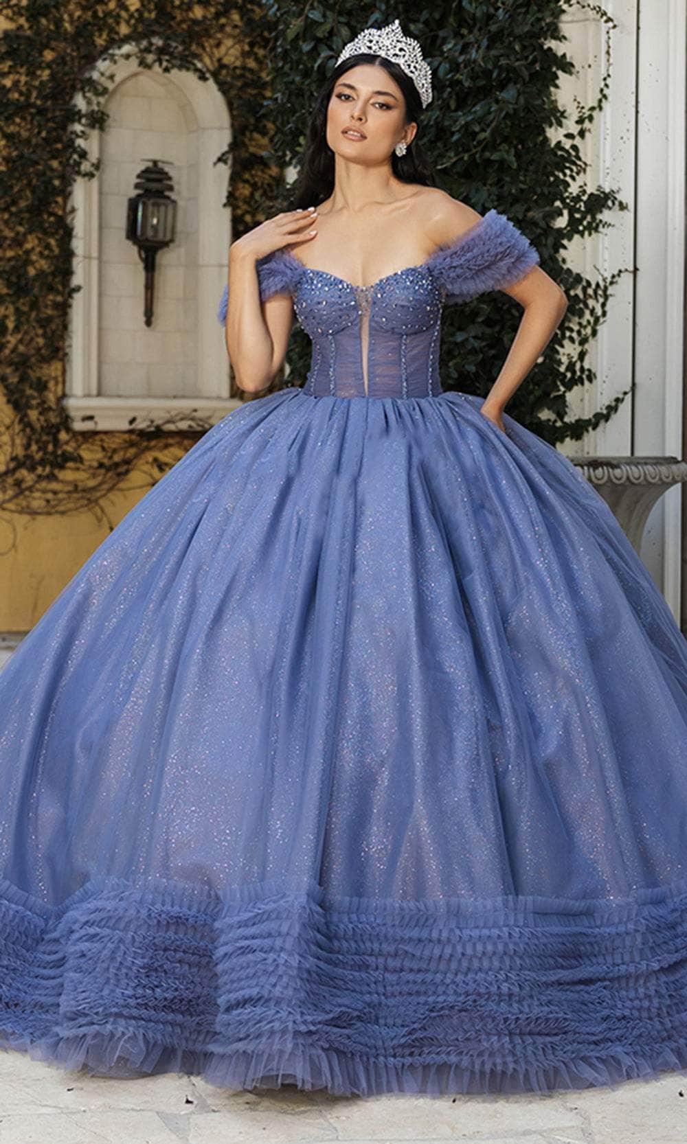 Off-the-Shoulder Floor-Length Tulle Quinceañera Ball Gown May Queen LK266