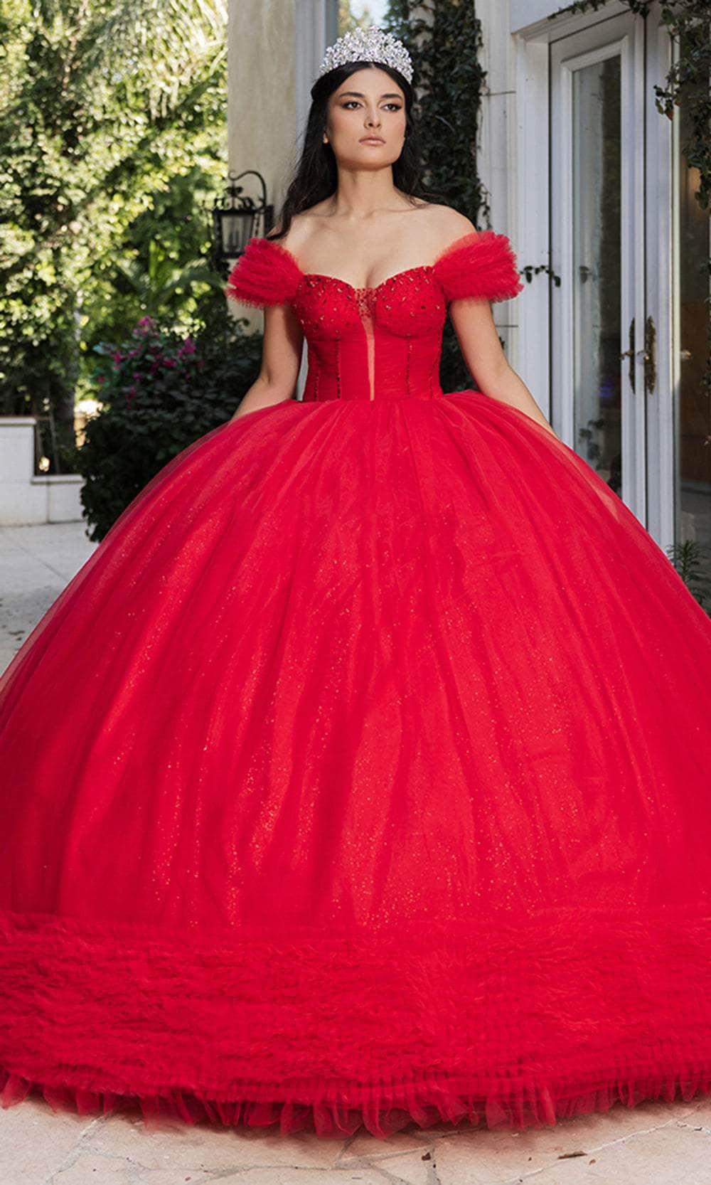 Off-the-Shoulder Floor-Length Tulle Quinceañera Ball Gown May Queen LK266