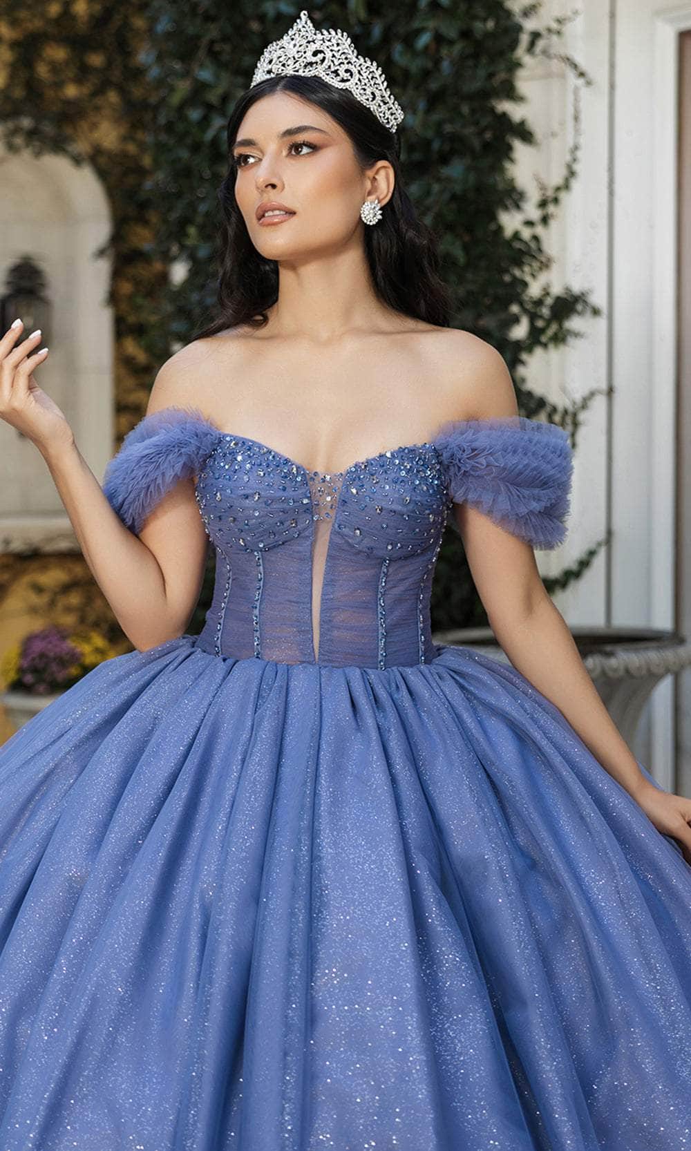 Off-the-Shoulder Floor-Length Tulle Quinceañera Ball Gown May Queen LK266
