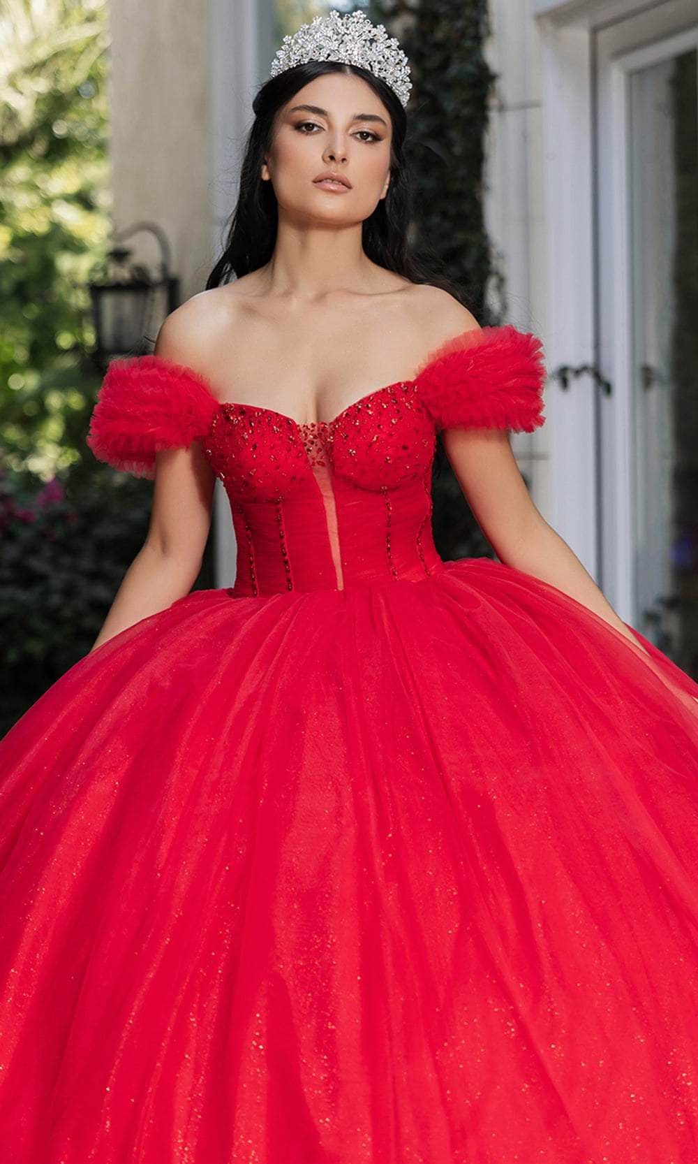 Off-the-Shoulder Floor-Length Tulle Quinceañera Ball Gown May Queen LK266