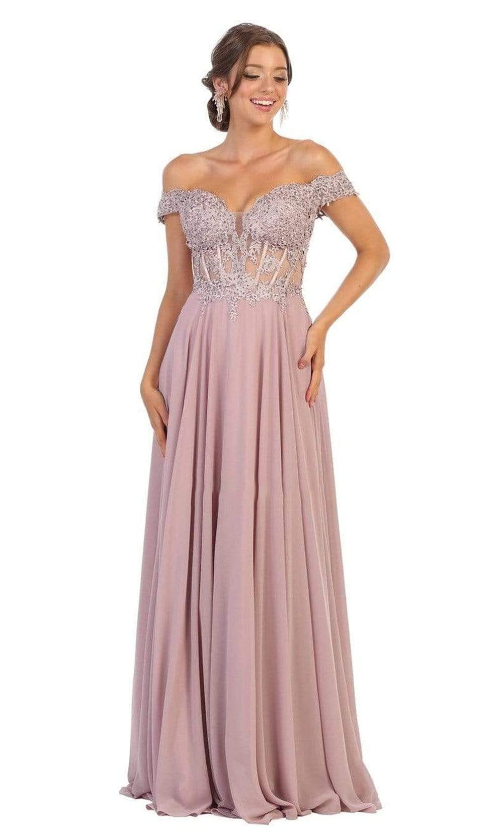 Off-the-Shoulder Floor-Length Chiffon Prom A-Line May Queen 1714