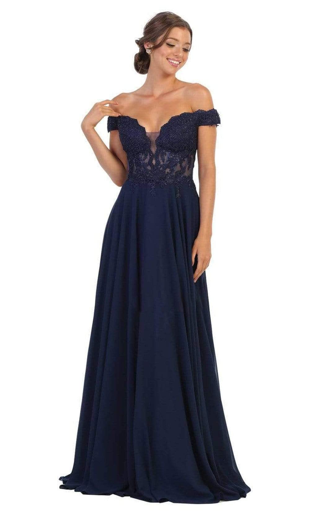 Off-the-Shoulder Floor-Length Chiffon Prom A-Line May Queen 1714