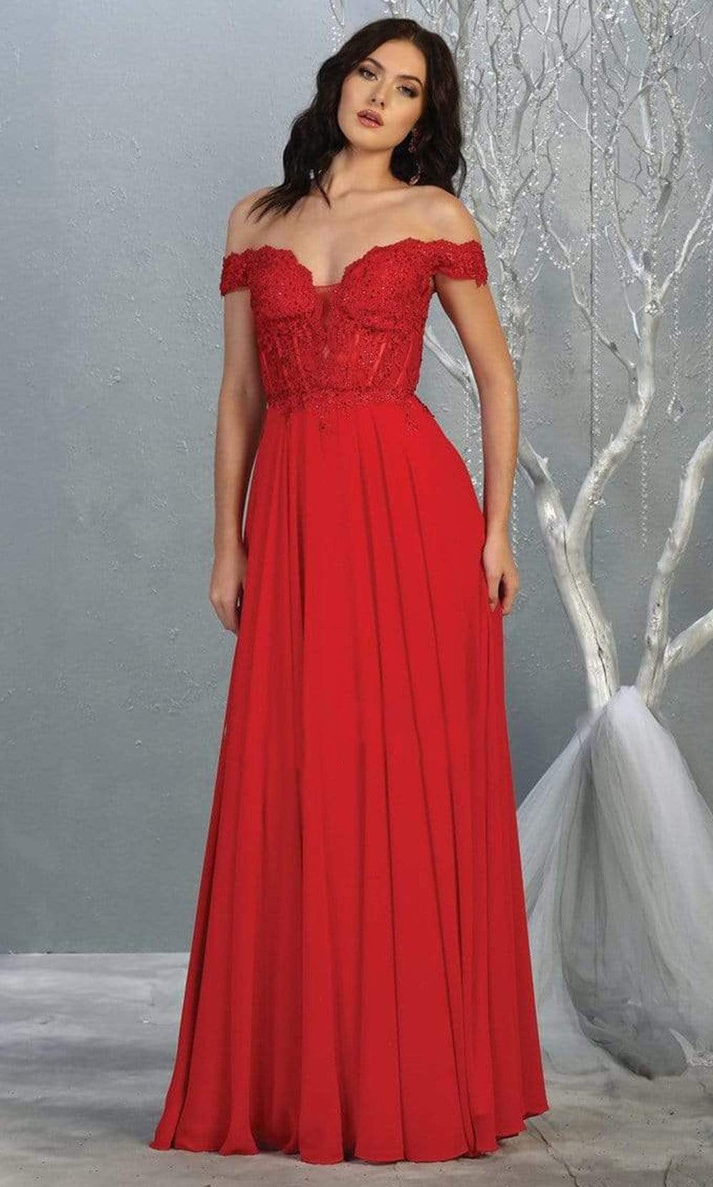 Off-the-Shoulder Floor-Length Chiffon Prom A-Line May Queen 1714