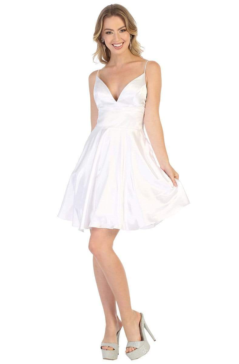 White V-Neck Short Satin Open Back Wedding Dress May Queen MQ1770