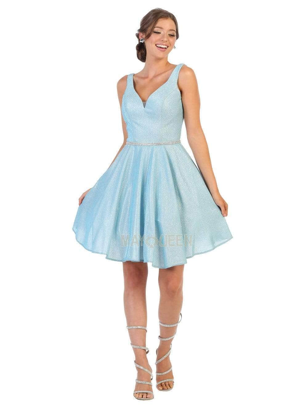 V-Neck Mini Short Satin Cocktail A-Line May Queen 1777