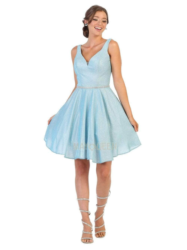 V-Neck Mini Short Satin Cocktail A-Line May Queen 1777