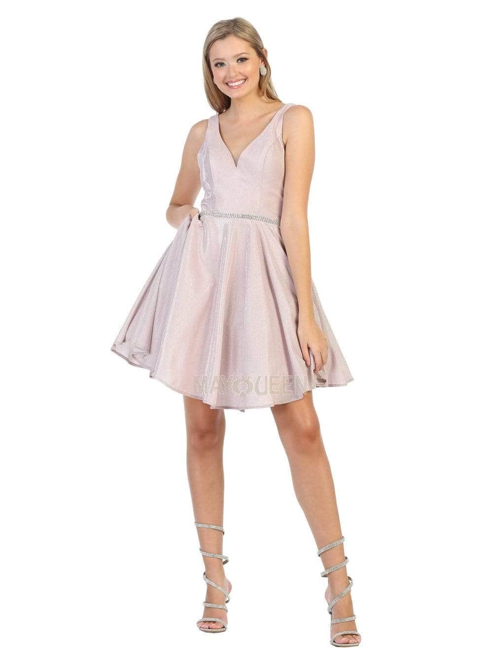 V-Neck Mini Short Satin Cocktail A-Line May Queen 1777