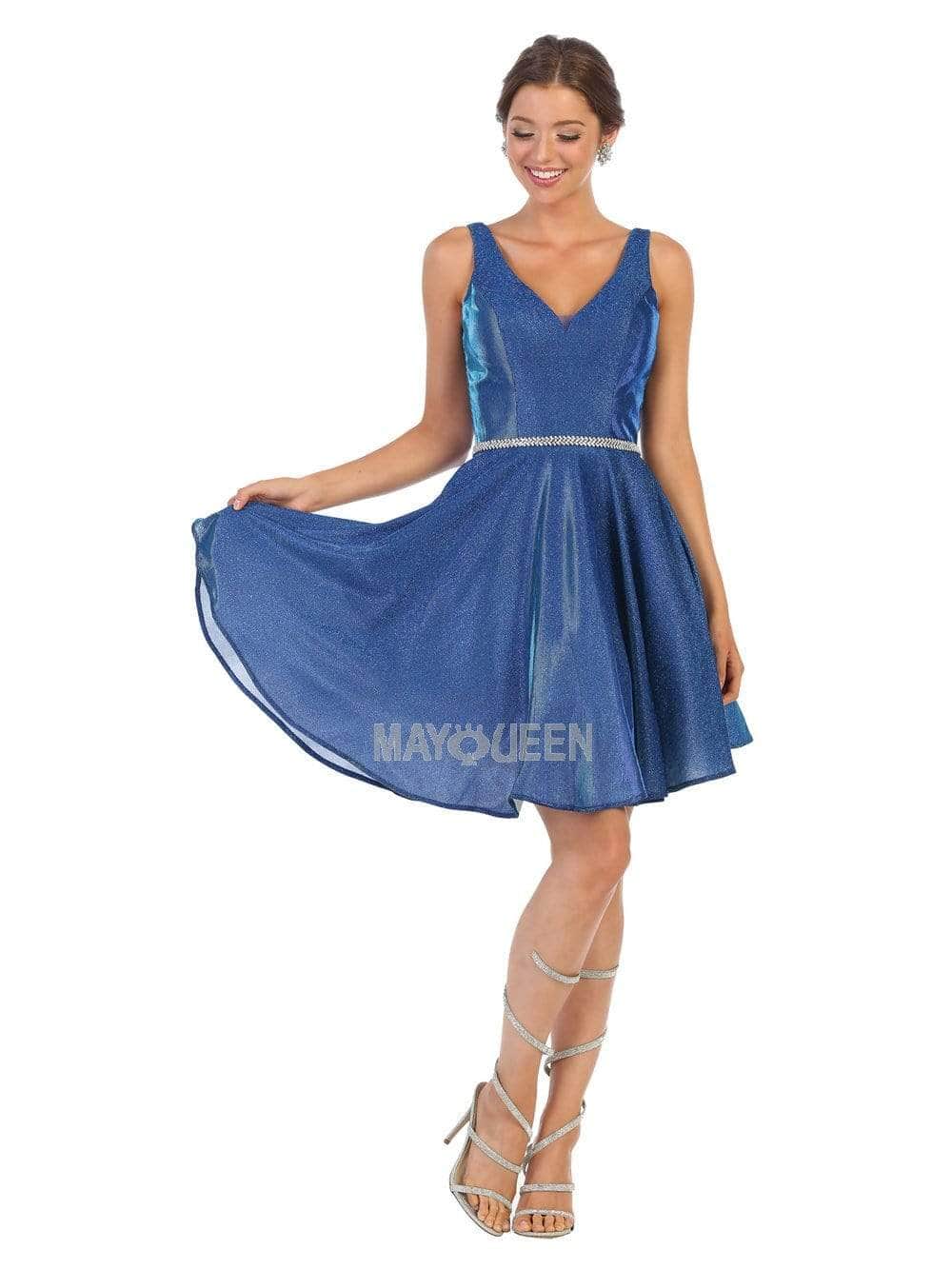 V-Neck Mini Short Satin Cocktail A-Line May Queen 1777
