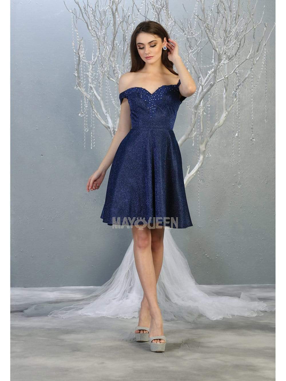 Royal Off-Shoulder Short Glitter Cocktail Dress A-Line May Queen MQ1788