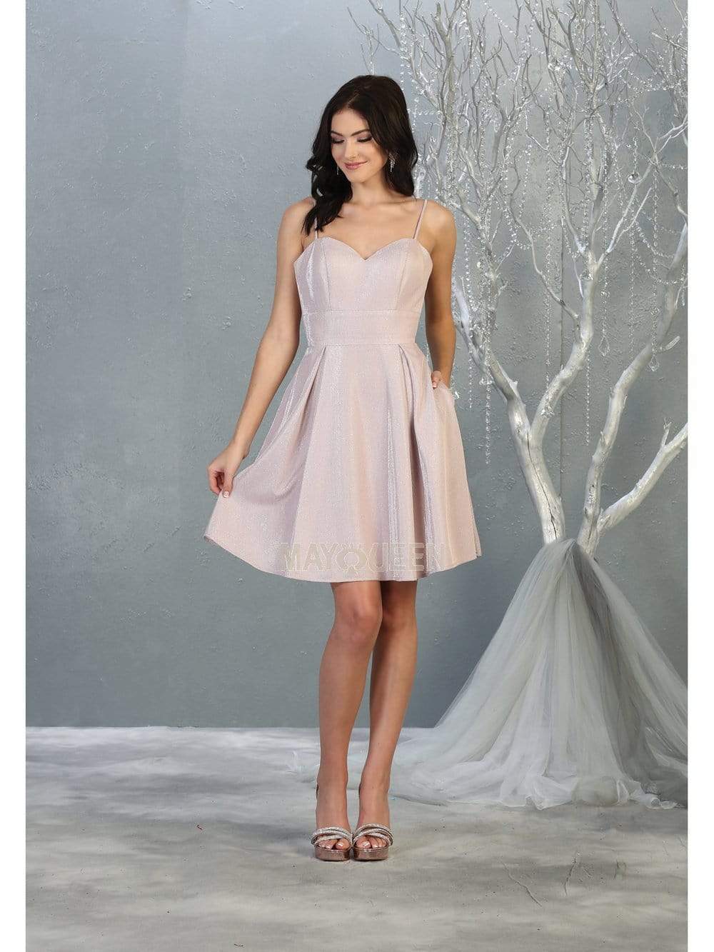 Pink Sweetheart Short Metallic Homecoming Dress Corset May Queen MQ1791