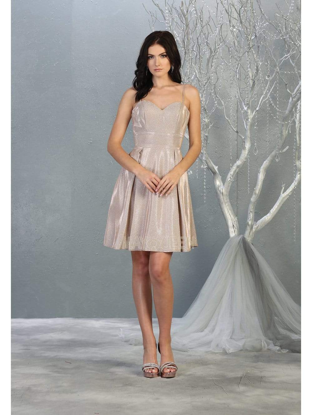 Rose Gold Sweetheart Short Metallic Homecoming Dress Corset May Queen MQ1791