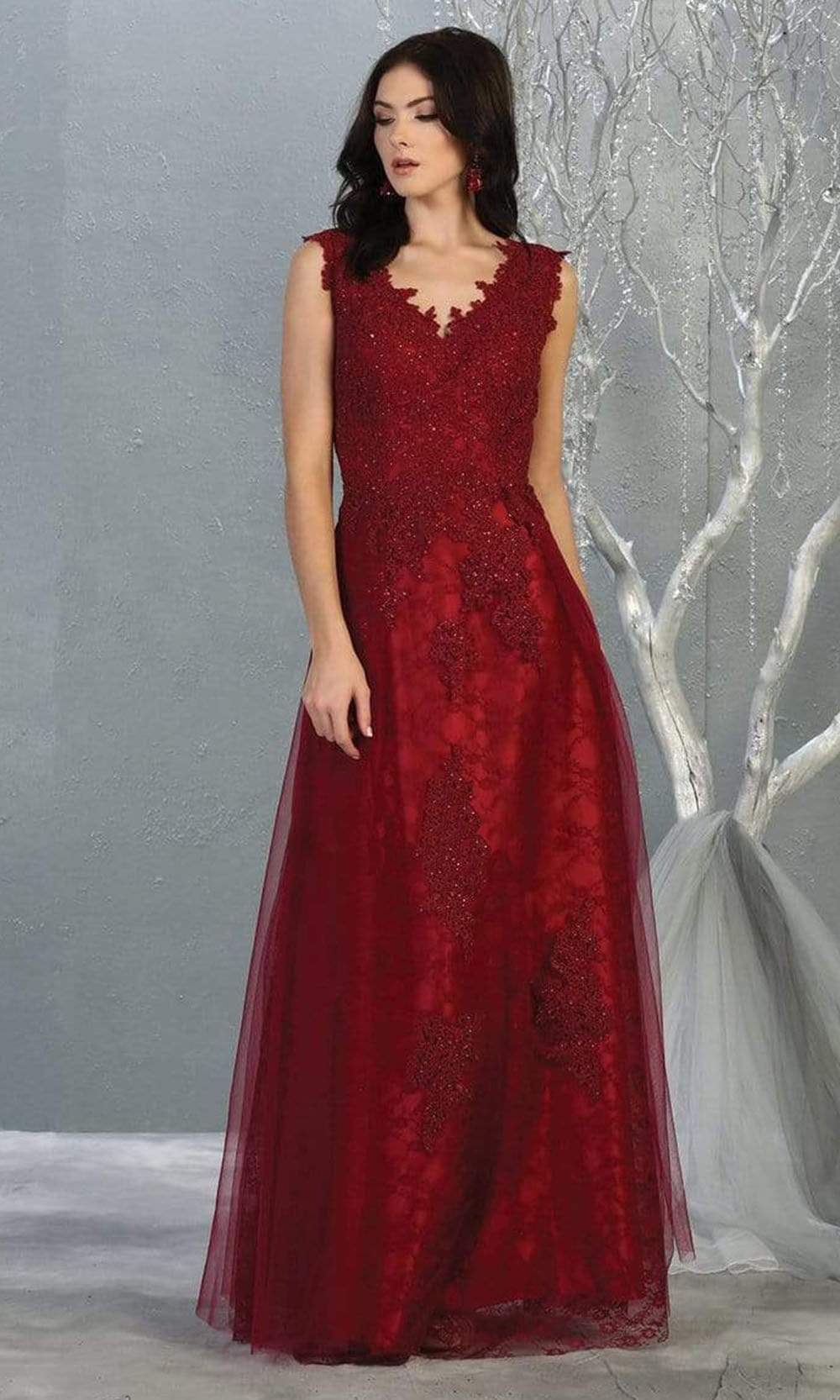 V-Neck Floor-Length Tulle Evening Gown A-Line May Queen 1799