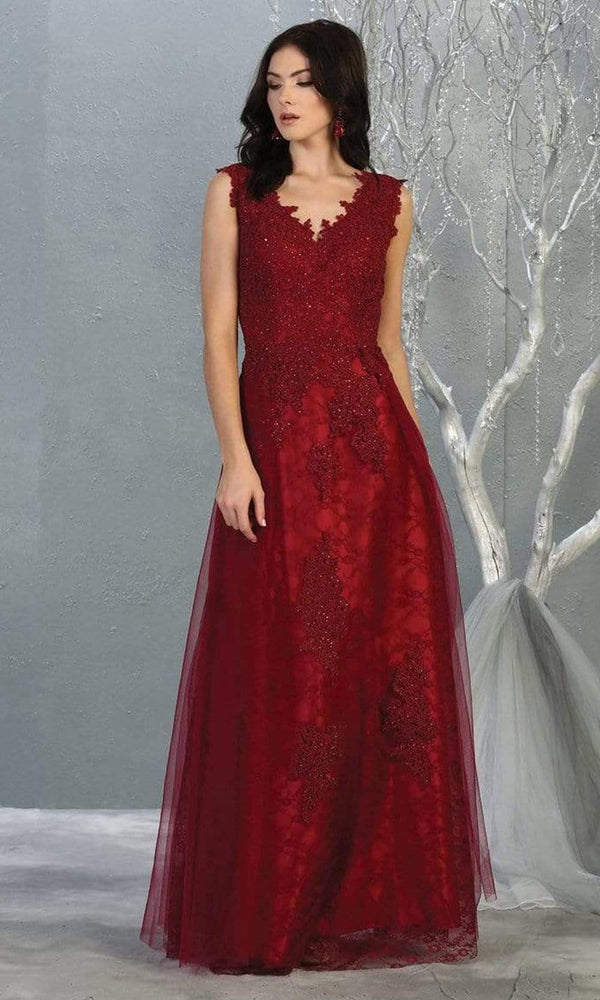 V-Neck Floor-Length Tulle Evening Gown A-Line May Queen MQ1799
