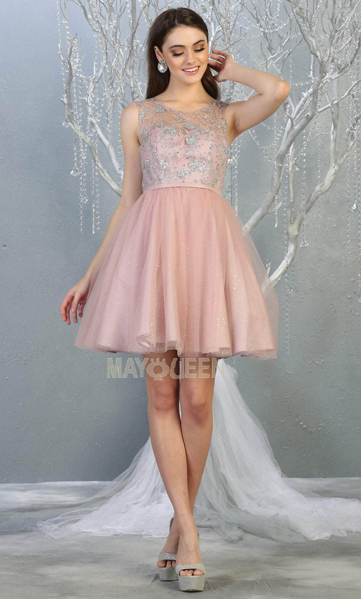 Mauve Jewel Short Tulle Homecoming Cocktail Dress Embroidery May Queen MQ1803