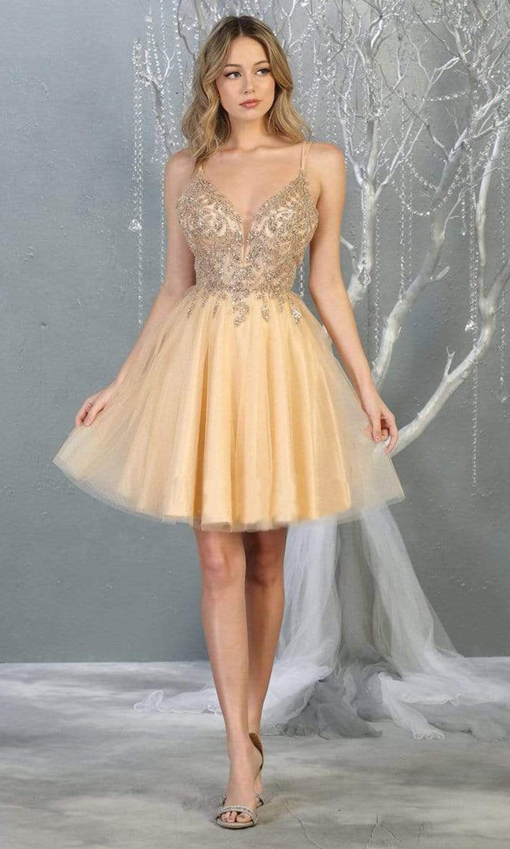 V-Neck Short Tulle Homecoming Dress Lace May Queen MQ1813