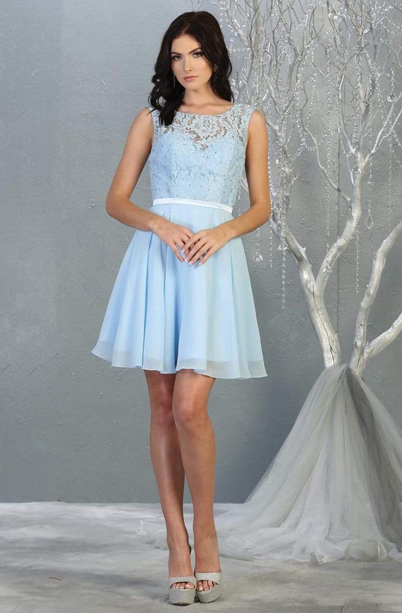 Bateau Short Chiffon Cocktail Dress Lace May Queen MQ1814
