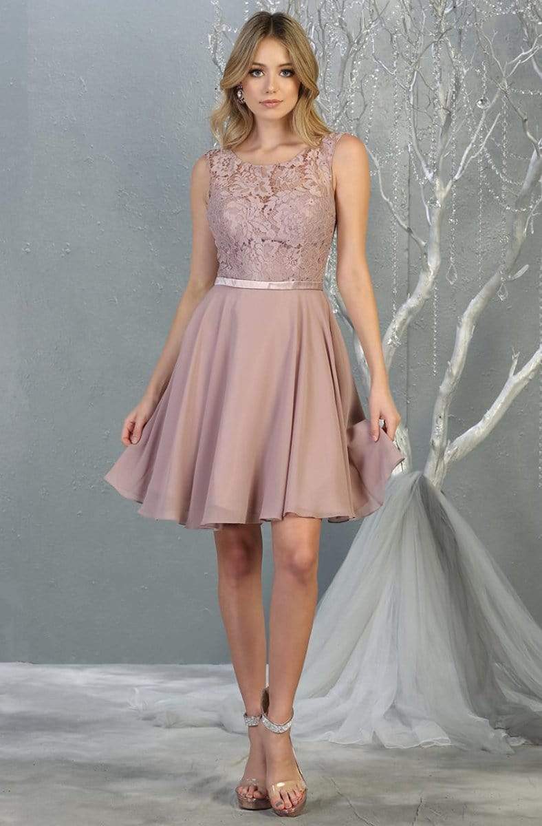 Mauve Bateau Short Chiffon Cocktail Dress Lace May Queen MQ1814