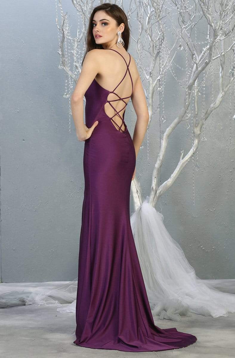 Eggplant Sweetheart Floor-Length Satin Prom Dress High Slit May Queen MQ1820