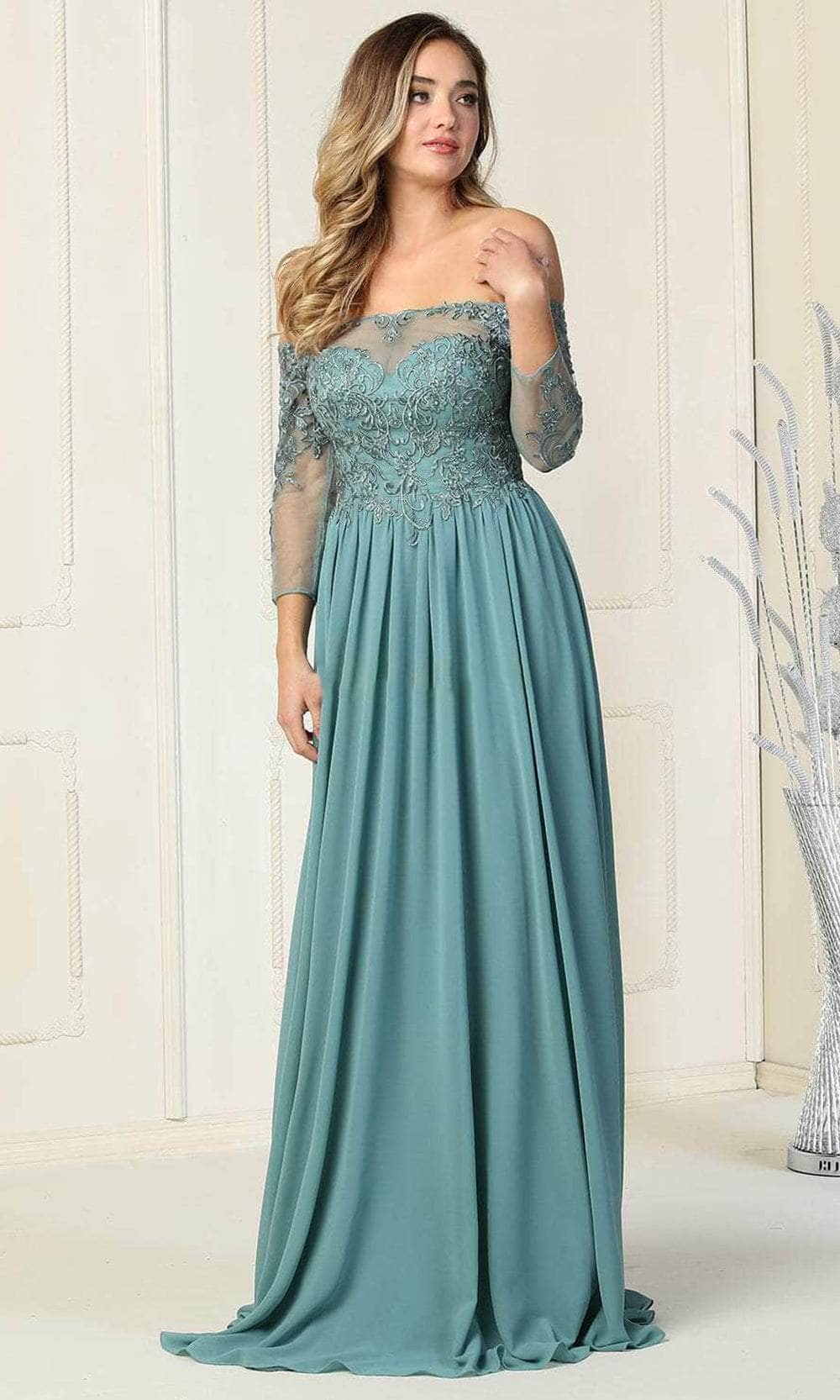 Off-the-Shoulder Floor-Length Chiffon Evening A-Line May Queen 1853