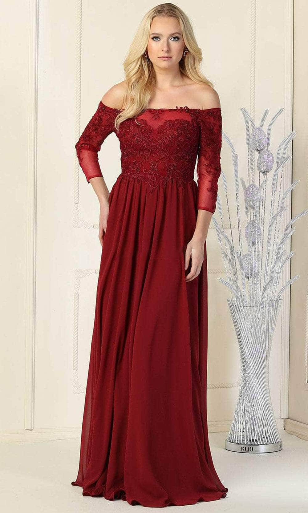 Off-the-Shoulder Floor-Length Chiffon Evening A-Line May Queen MQ1853