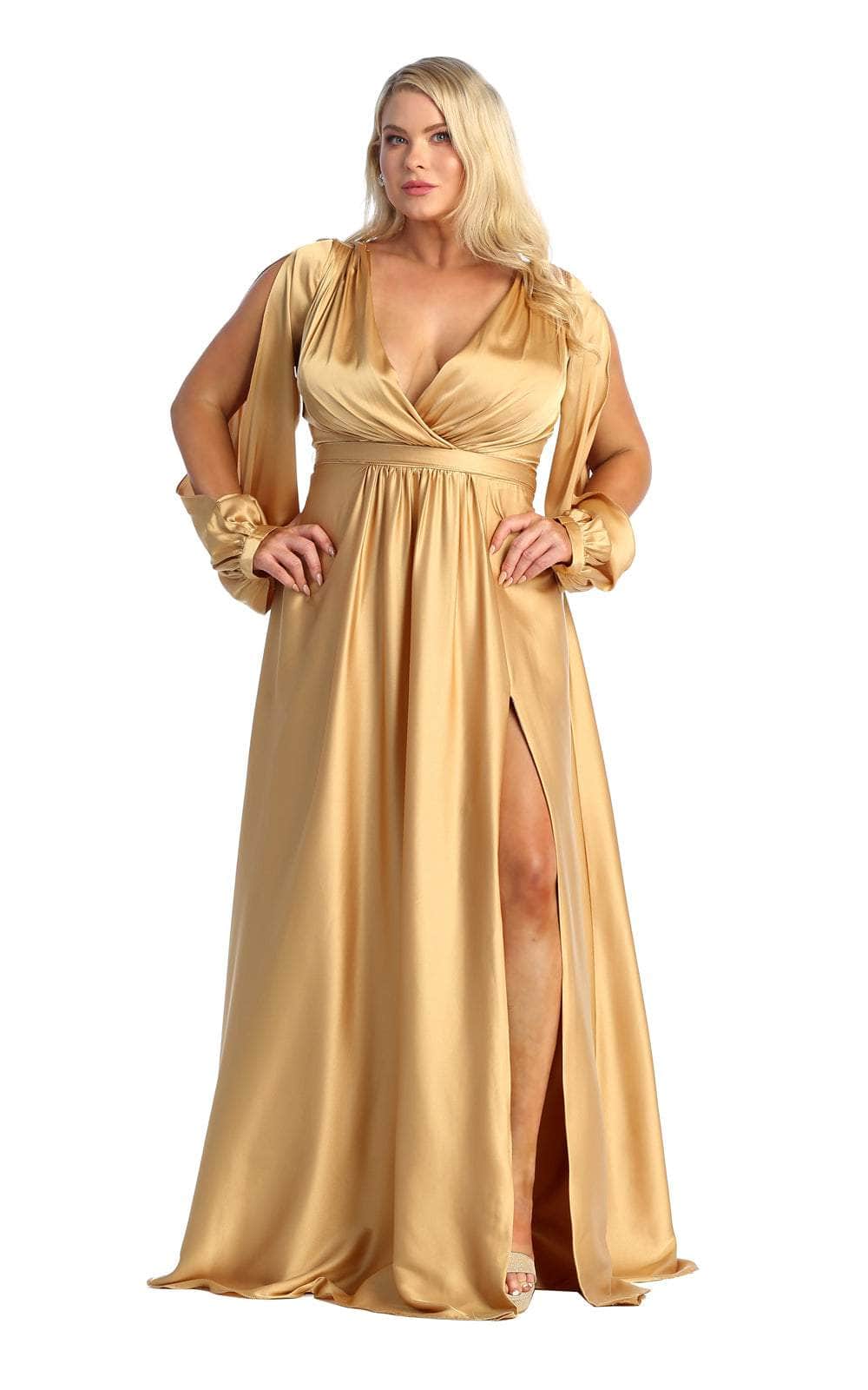 V-Neck Floor-Length Satin Formal A-Line May Queen 1857