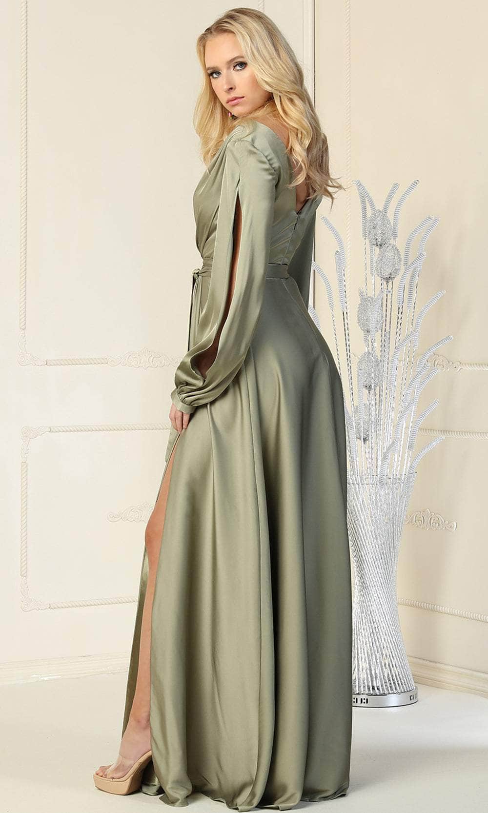 V-Neck Floor-Length Satin Formal A-Line May Queen 1857