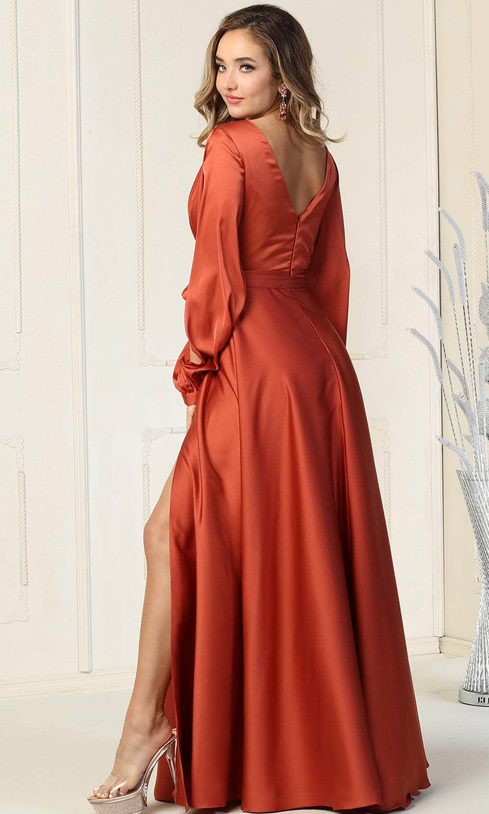 V-Neck Floor-Length Satin Formal A-Line May Queen 1857