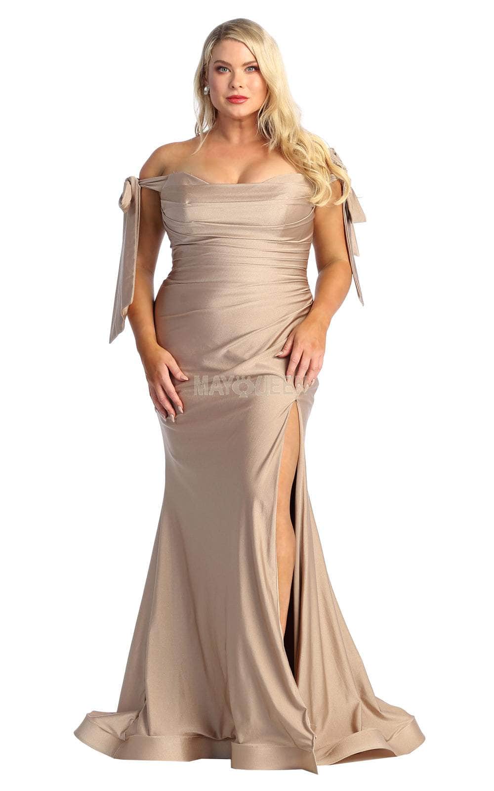 Off-the-Shoulder Floor-Length with Train Jersey Prom Sheath/Column May Queen 1858