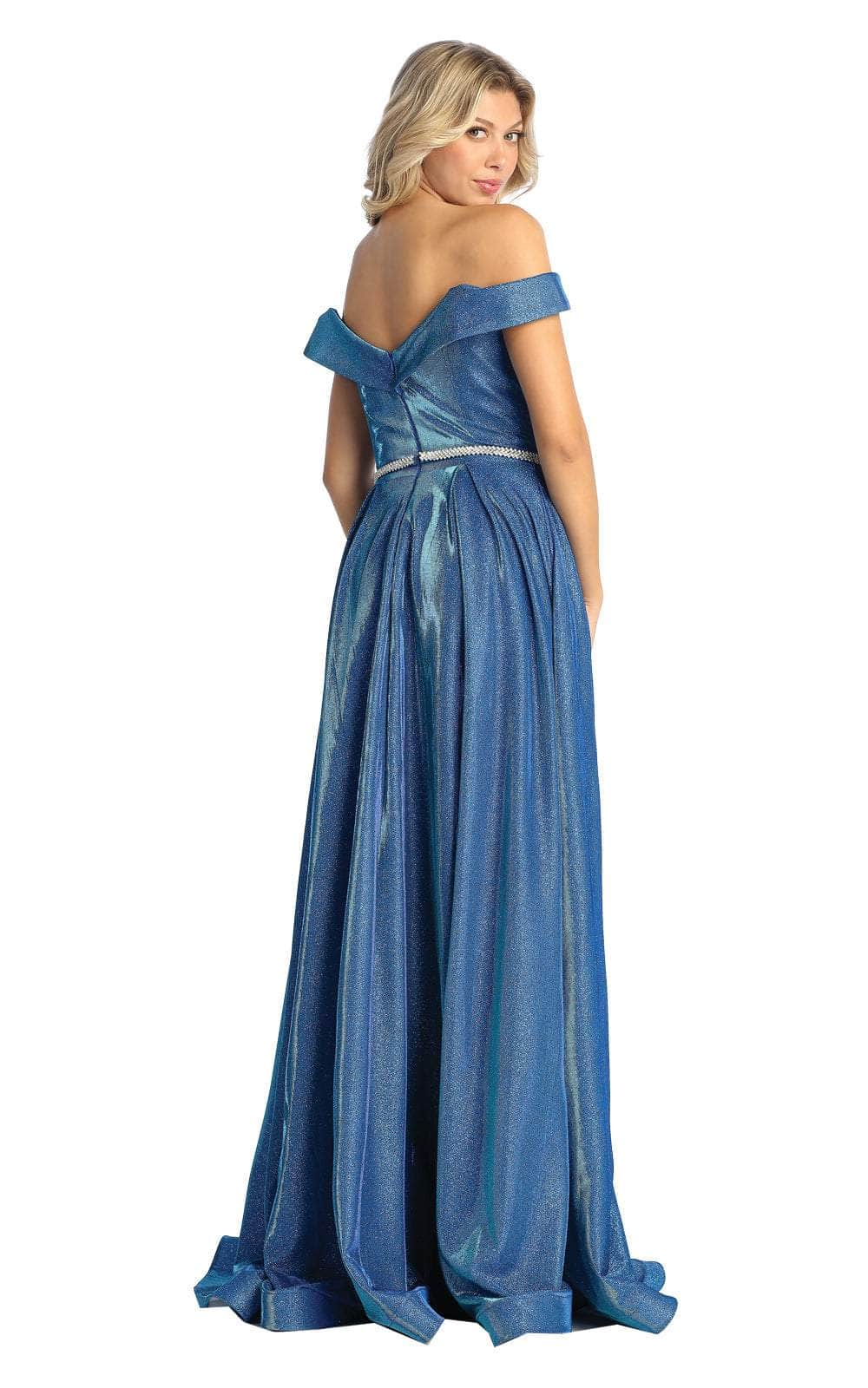 Royal Off-the-Shoulder Floor-Length Glitter Formal A-Line Dress May Queen MQ1876