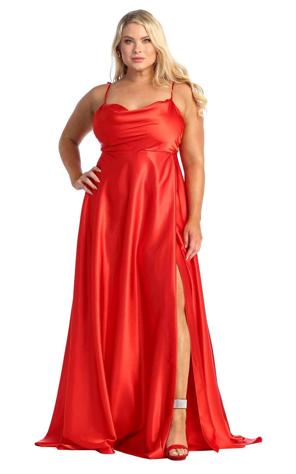 Red Cowl Neck Floor-Length Satin Prom Dress A-Line May Queen MQ1901