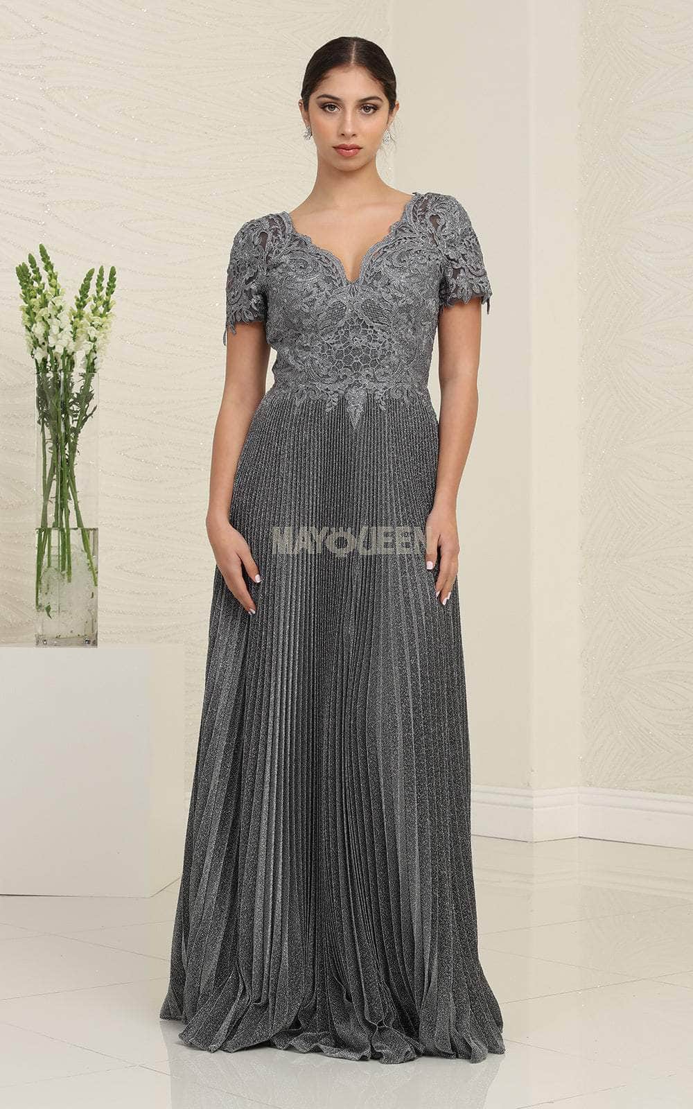 V-Neck Lace Evening Gown A-Line May Queen MQ1902 – The Dress Outlet