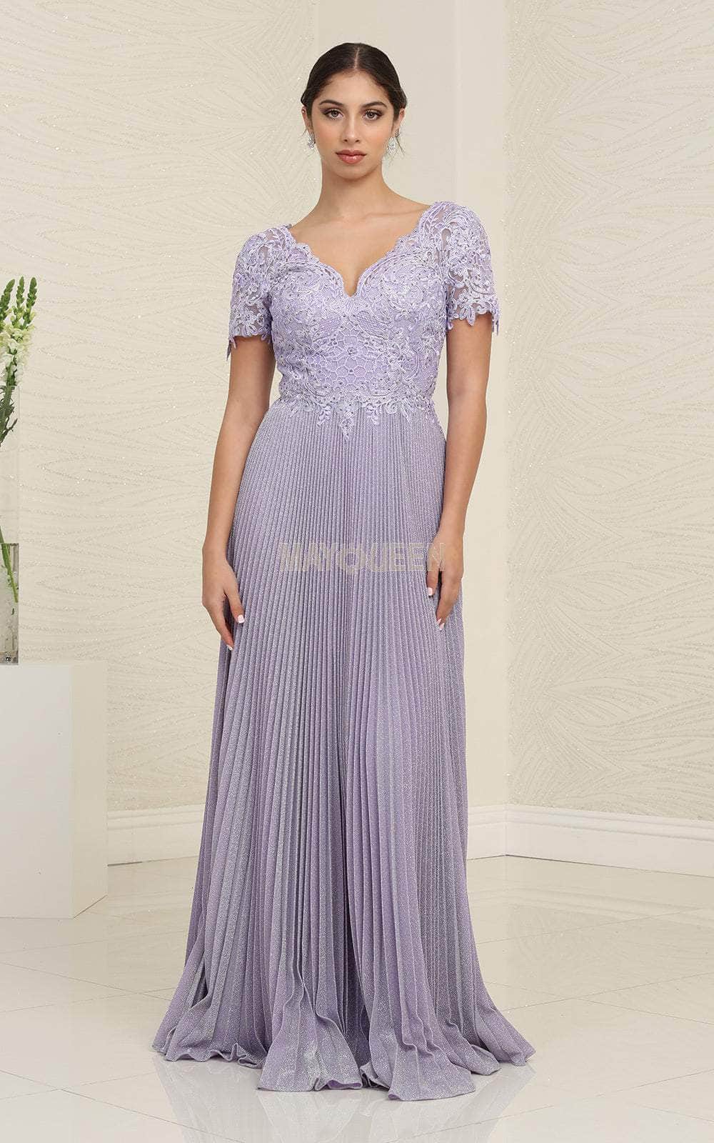 V-Neck Floor-Length Lace Evening Gown A-Line May Queen 1902