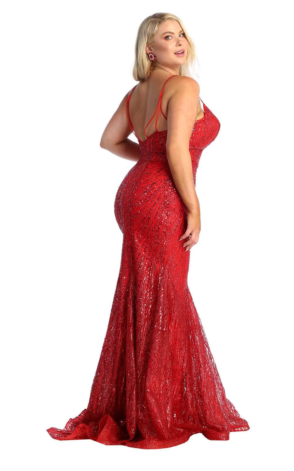 Red V-Neck Floor-Length Sequin Prom Dress High Slit May Queen MQ1905
