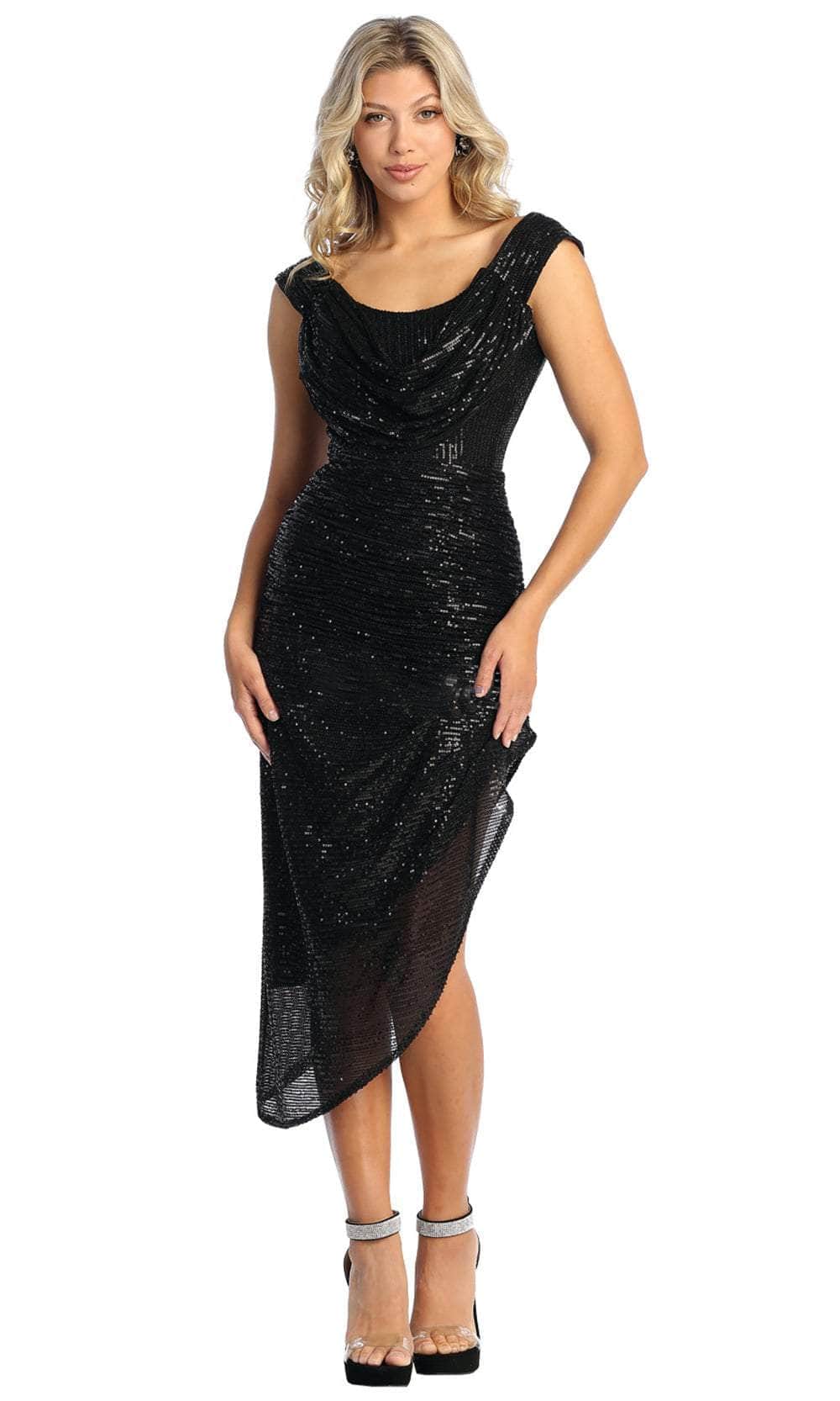 Cowl Neck Midi Sequin Cocktail Asymmetrical Dress May Queen MQ1914 – The Dress Outlet